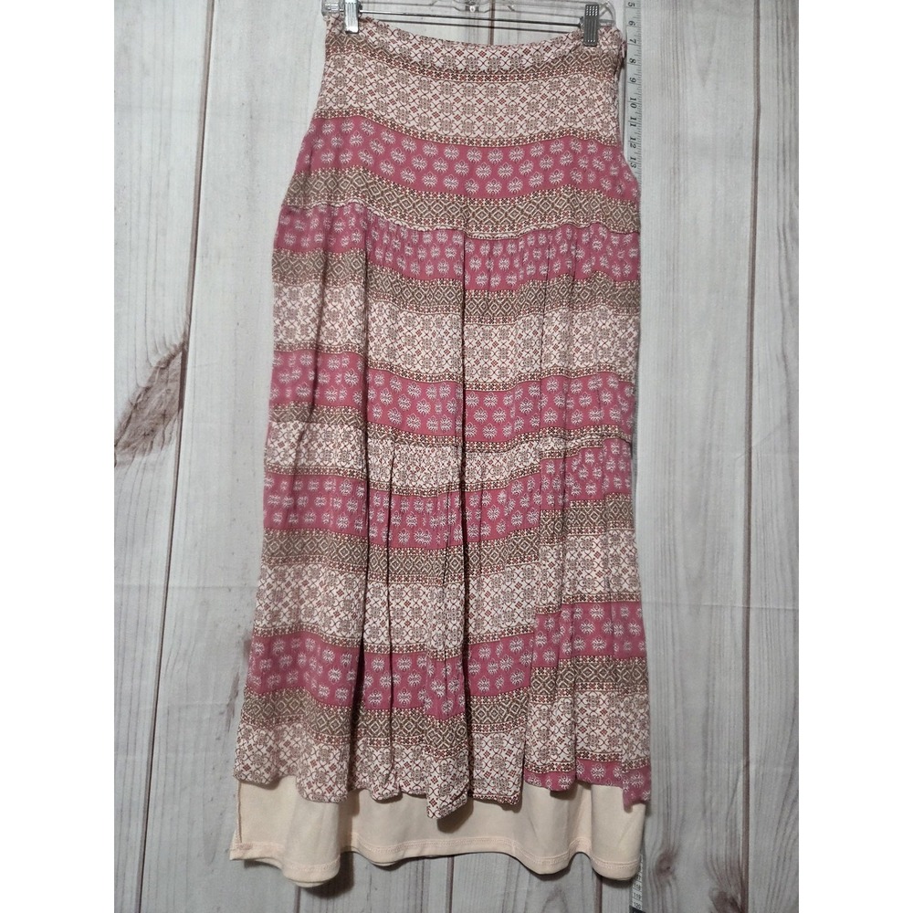 Audrey Parks Skirt Womens Small Pink Brown Boho Pleated Midi Lined Francesca's